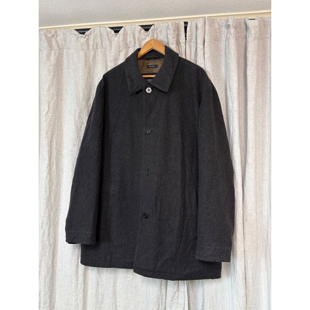 Claiborne Outerwear Mens Wool Car Coat Charcoal Gray Button Front Jacket XL
